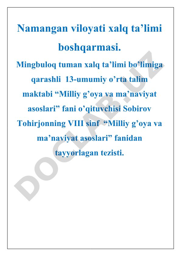 DO‘STLIK – YUKSAK MA’NAVIY TUSHUNCHA va EKOLOGIK MADANIYAT