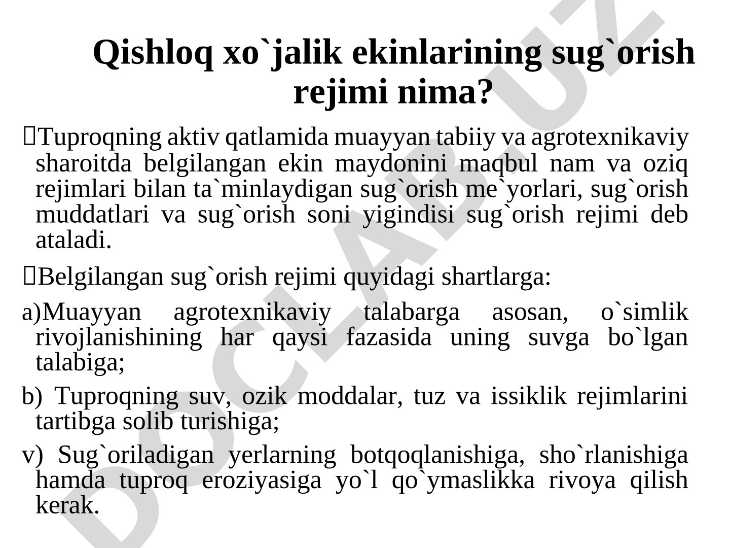 Qishloq xo'jalik ekinlarining sug'orish rejimi