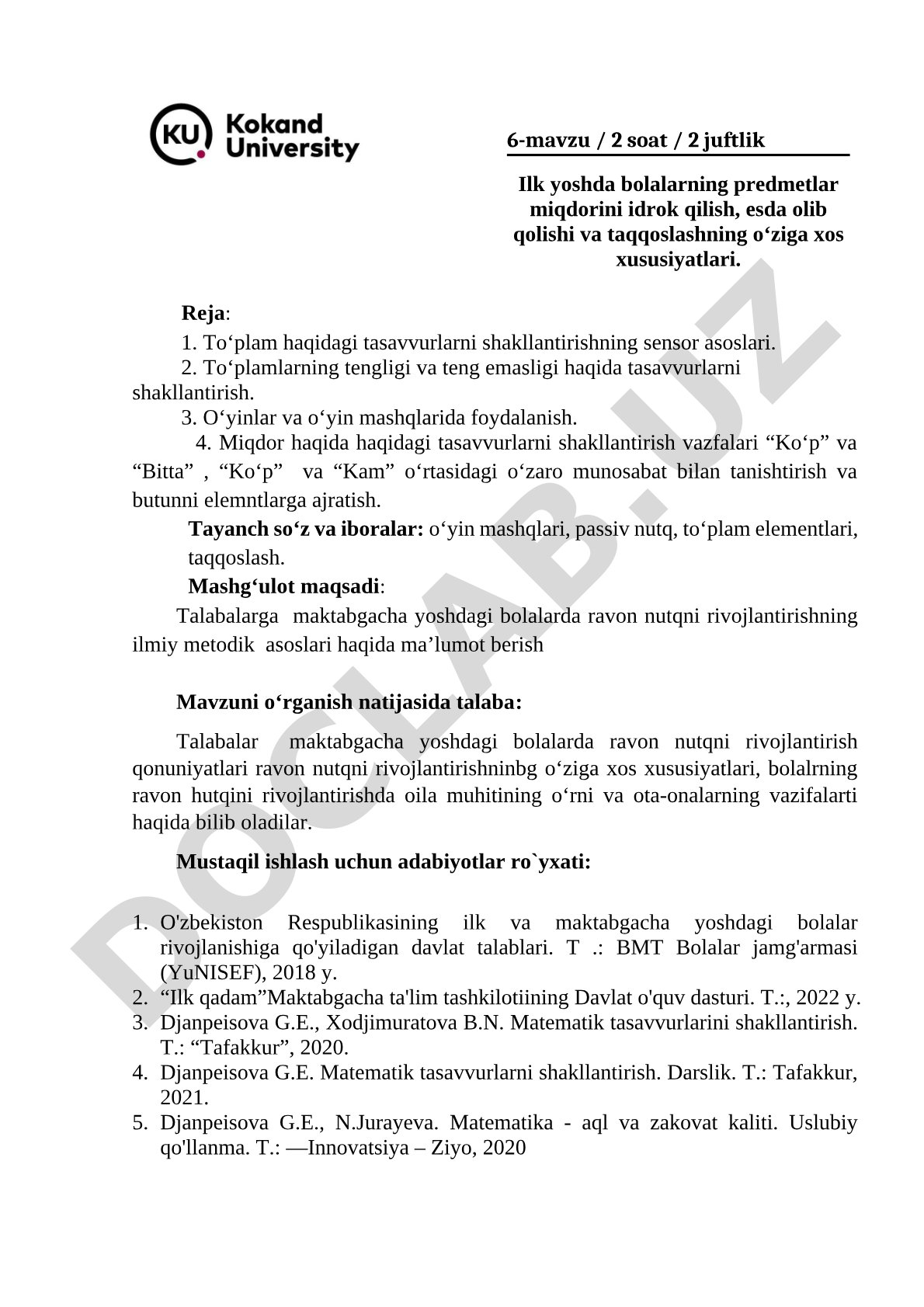 Ilk yoshda bolalarning predmetlar miqdorini idrok qilish va taqqoslash xususiyatlari