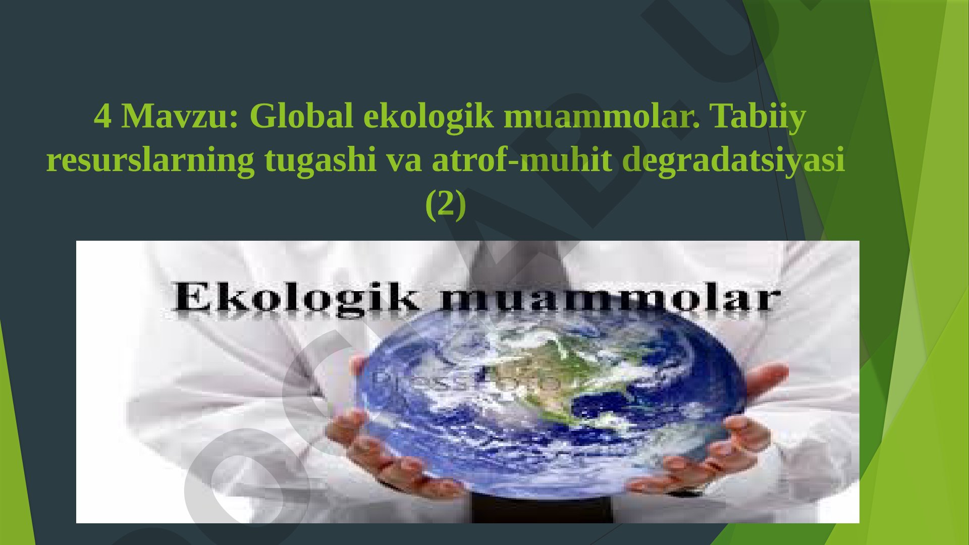 Global ekologik muammolar. Tabiiy resurslarning tugashi va atrof-muhit degradatsiyasi