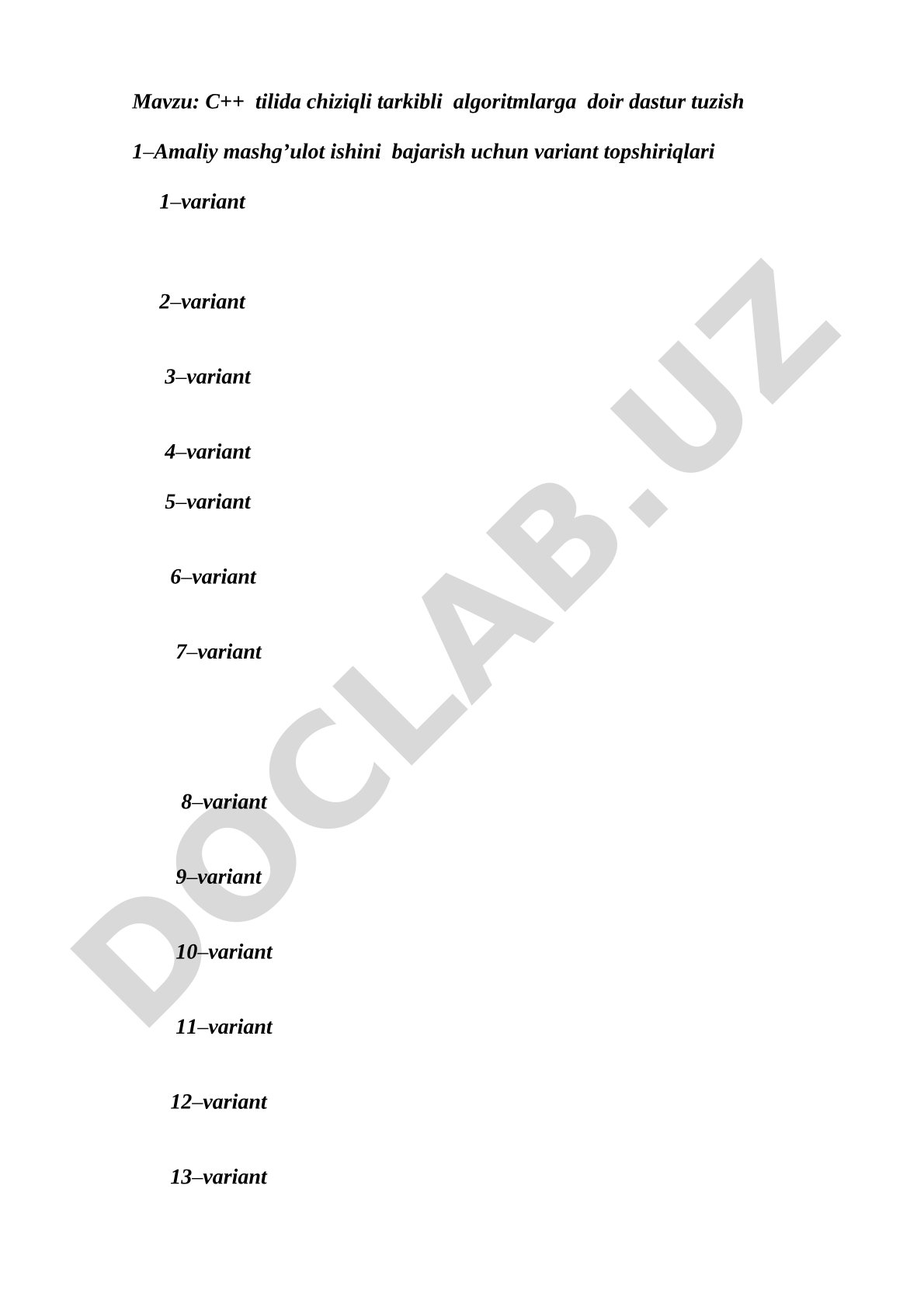 C++ tilida chiziqli tarkibli algoritmlarga doir dastur tuzish