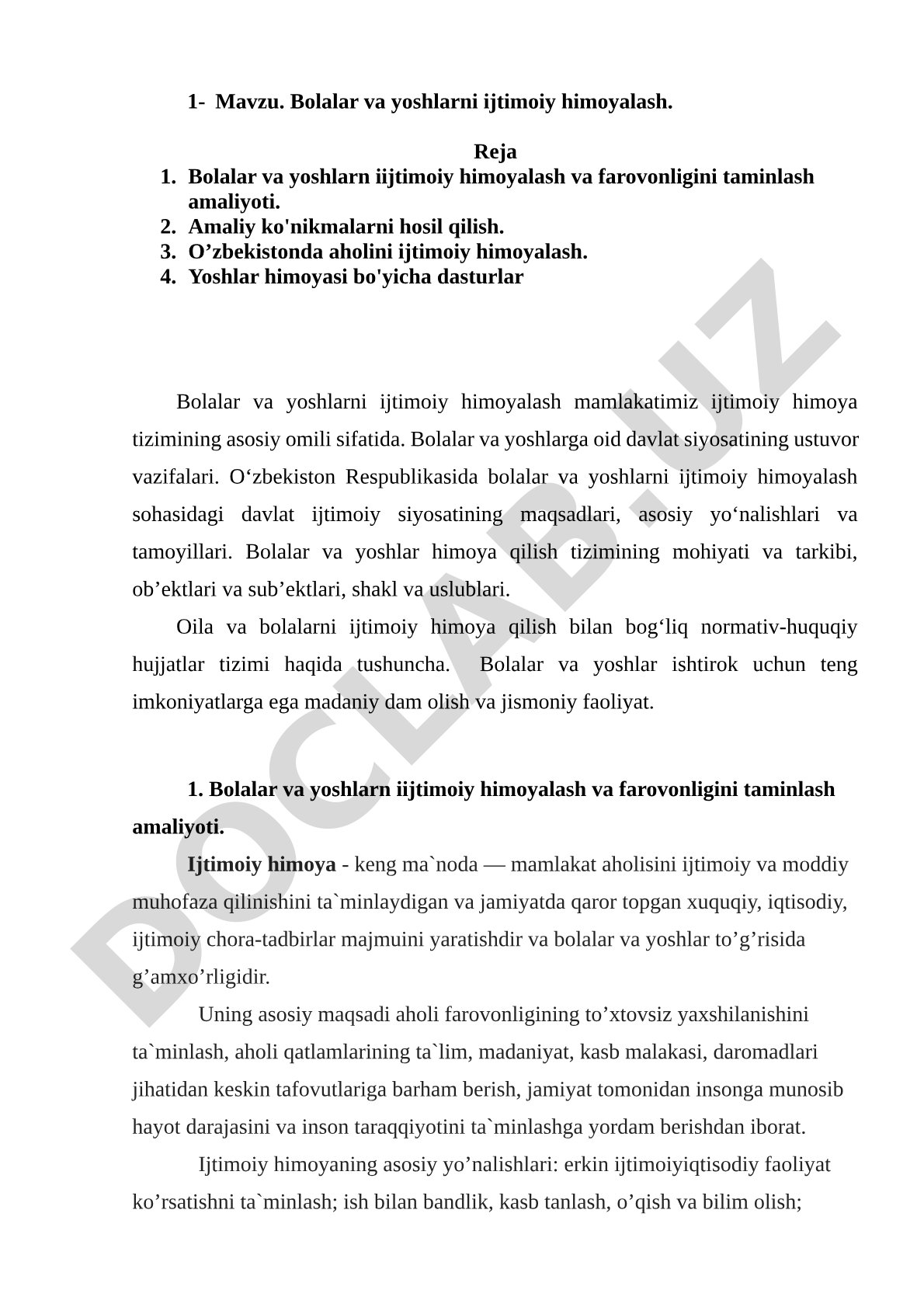 Bolalar va yoshlarni ijtimoiy himoyalash