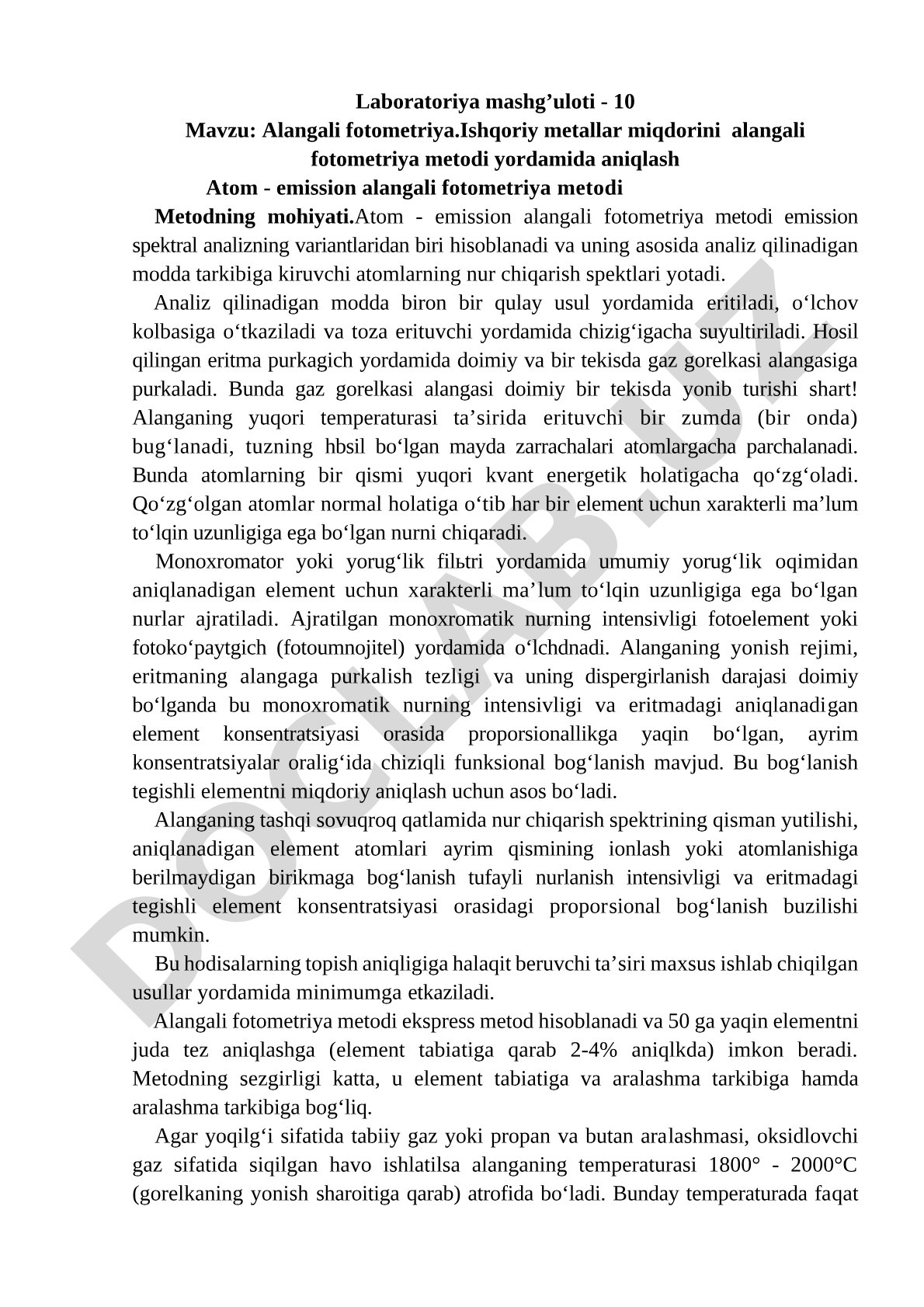 Alangali fotometriya. Ishqoriy metallar miqdorini alangali fotometriya metodi yordamida aniqlash