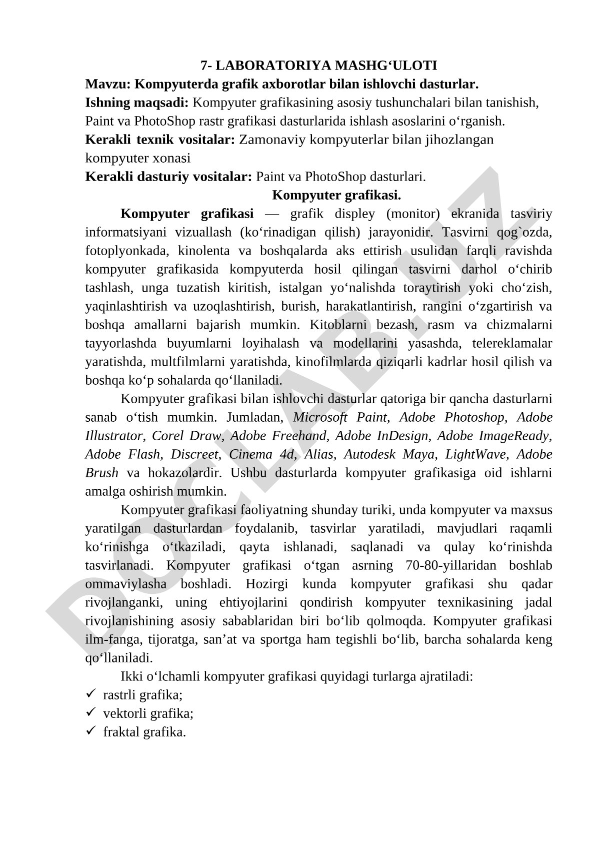 Kompyuterda grafik axborotlar bilan ishlovchi dasturlar