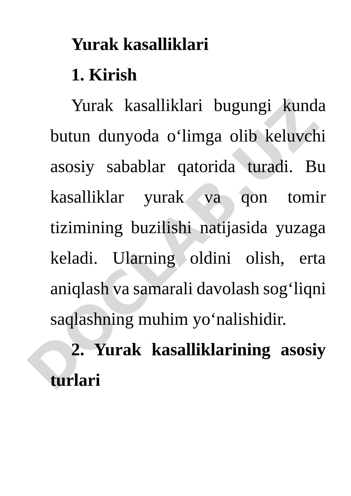 Yurak kasalliklarining turlari, sabablari, alomatlari va diagnostika usullari haqida