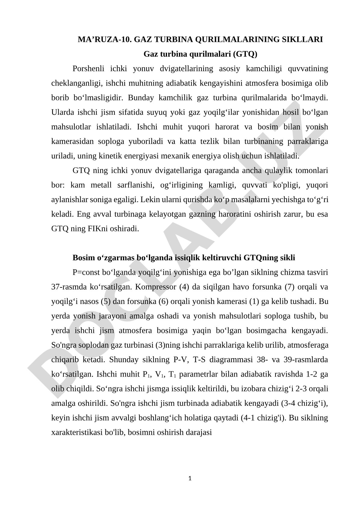 Gaz turbina qurilmalarining sikllari