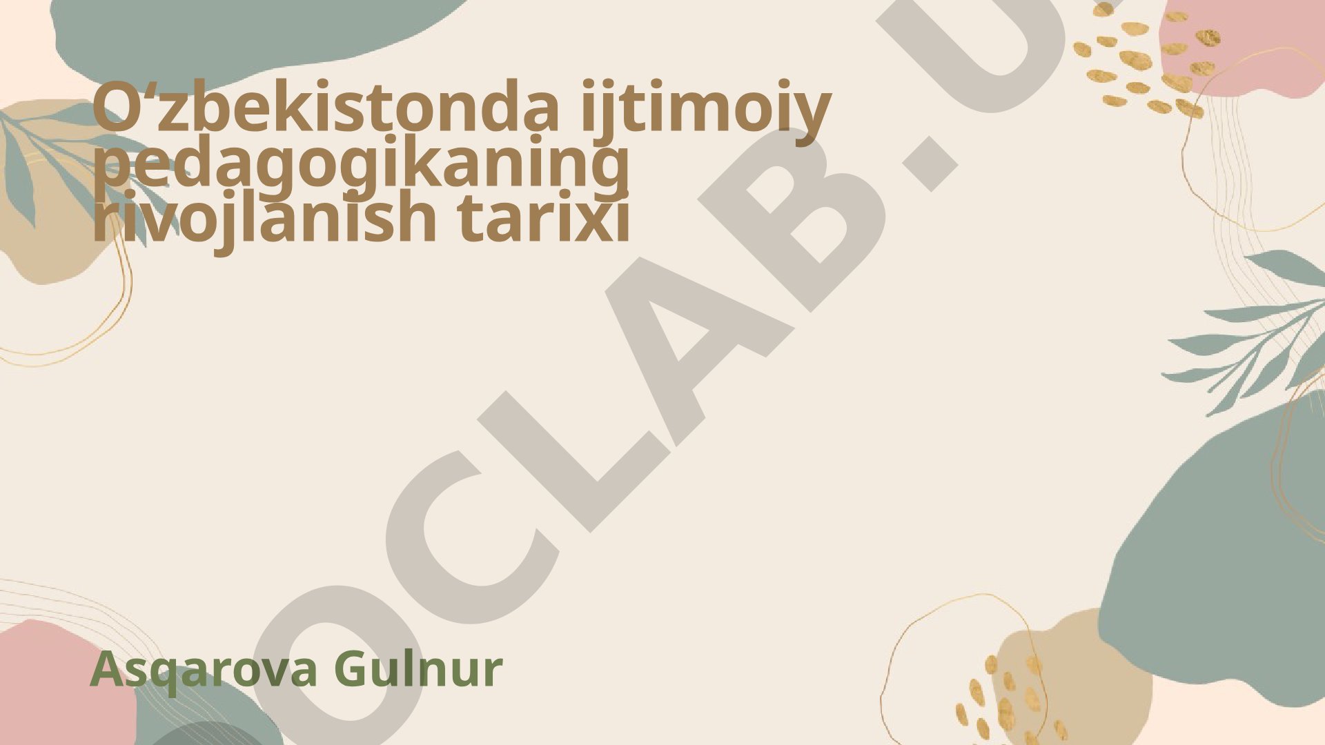 Oʻzbekistonda ijtimoiy pedagogikaning rivojlanish tarixi