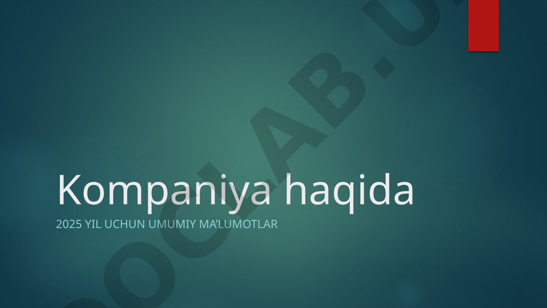 Kompaniya haqida 2025 yil uchun umumiy ma’lumotlar