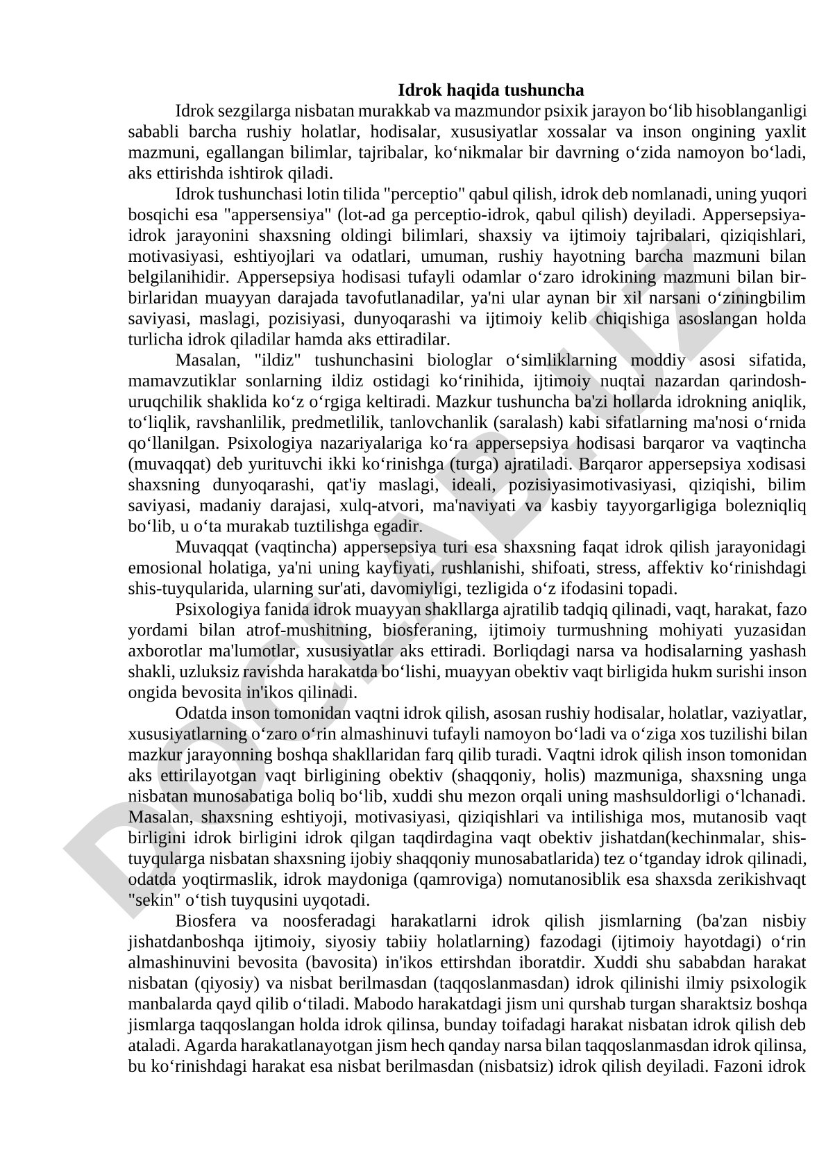 Idrok haqida tushuncha