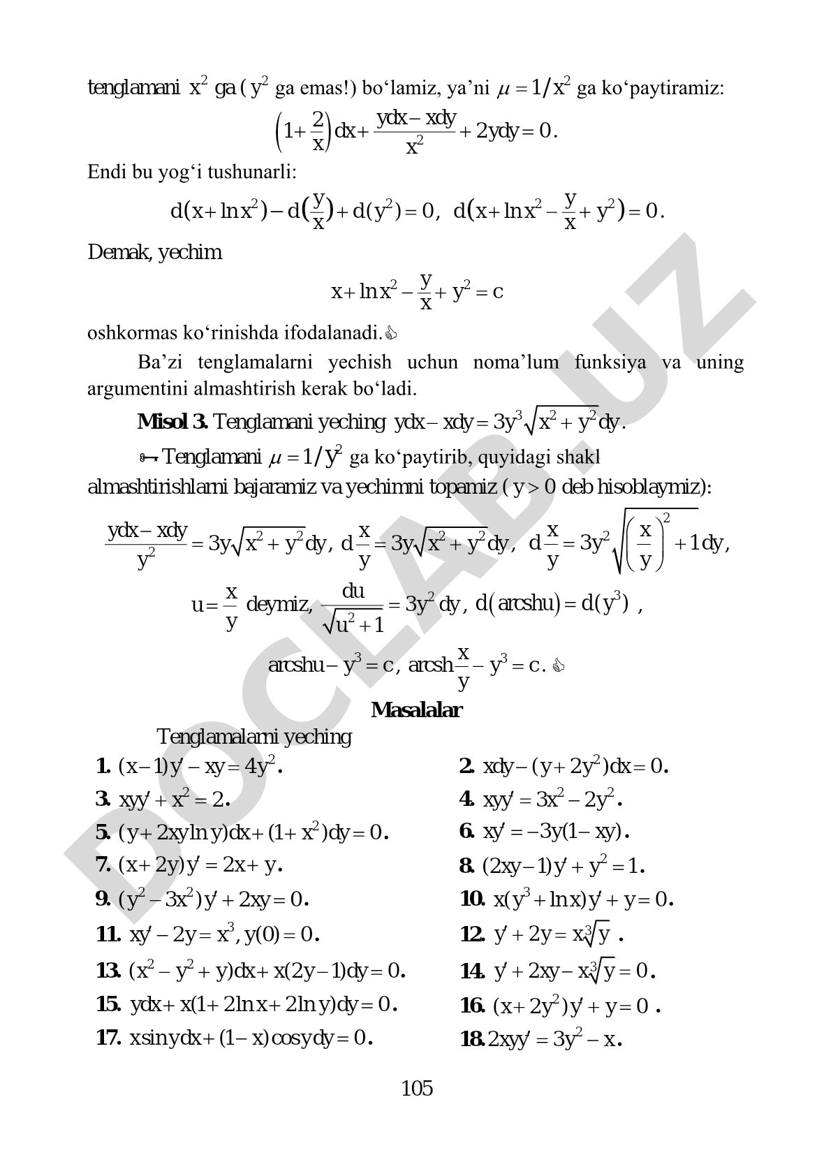 Differensial tenglamalarni yechish misollari