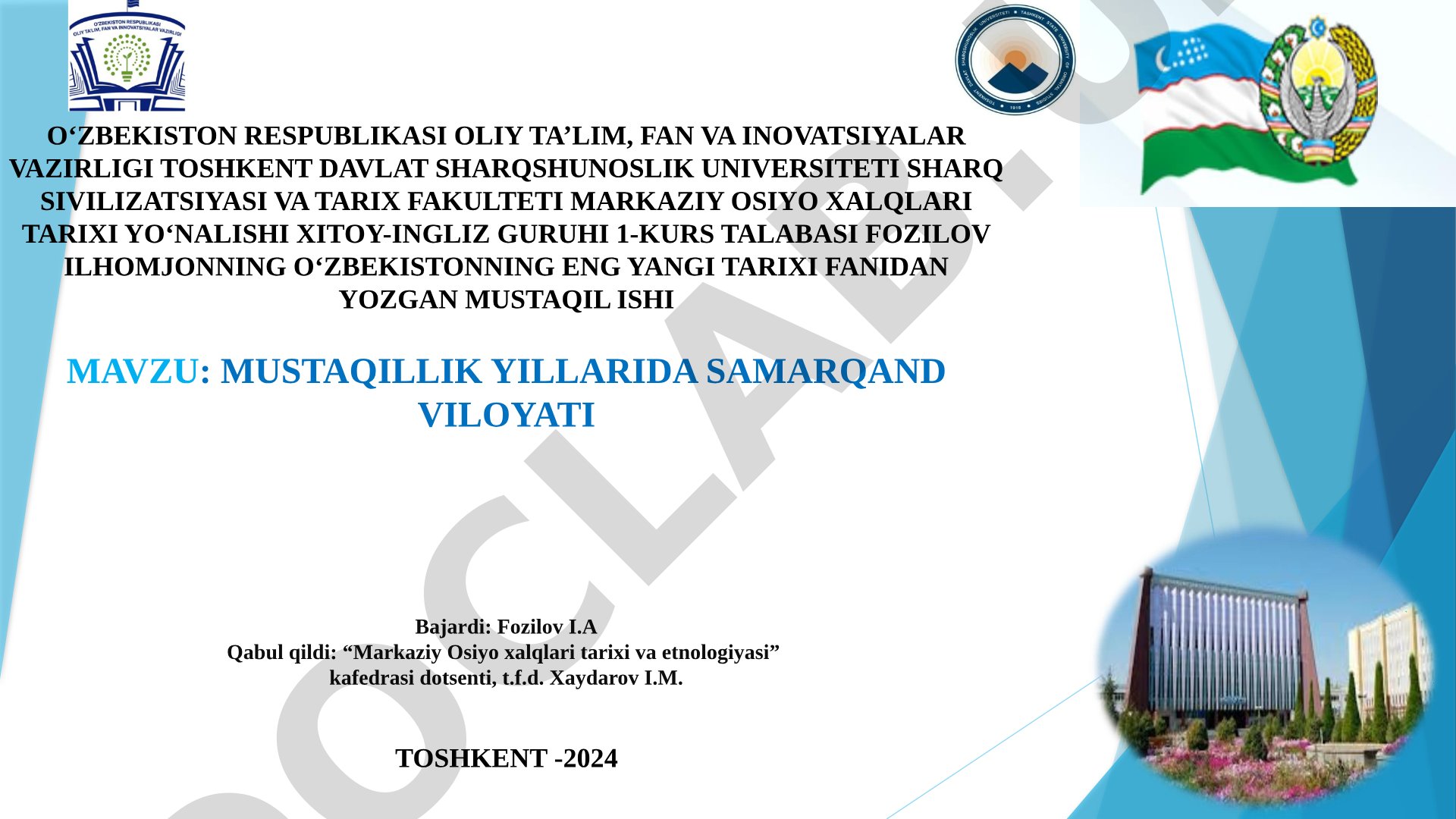 Mustaqillik yillarida Samarqand viloyati