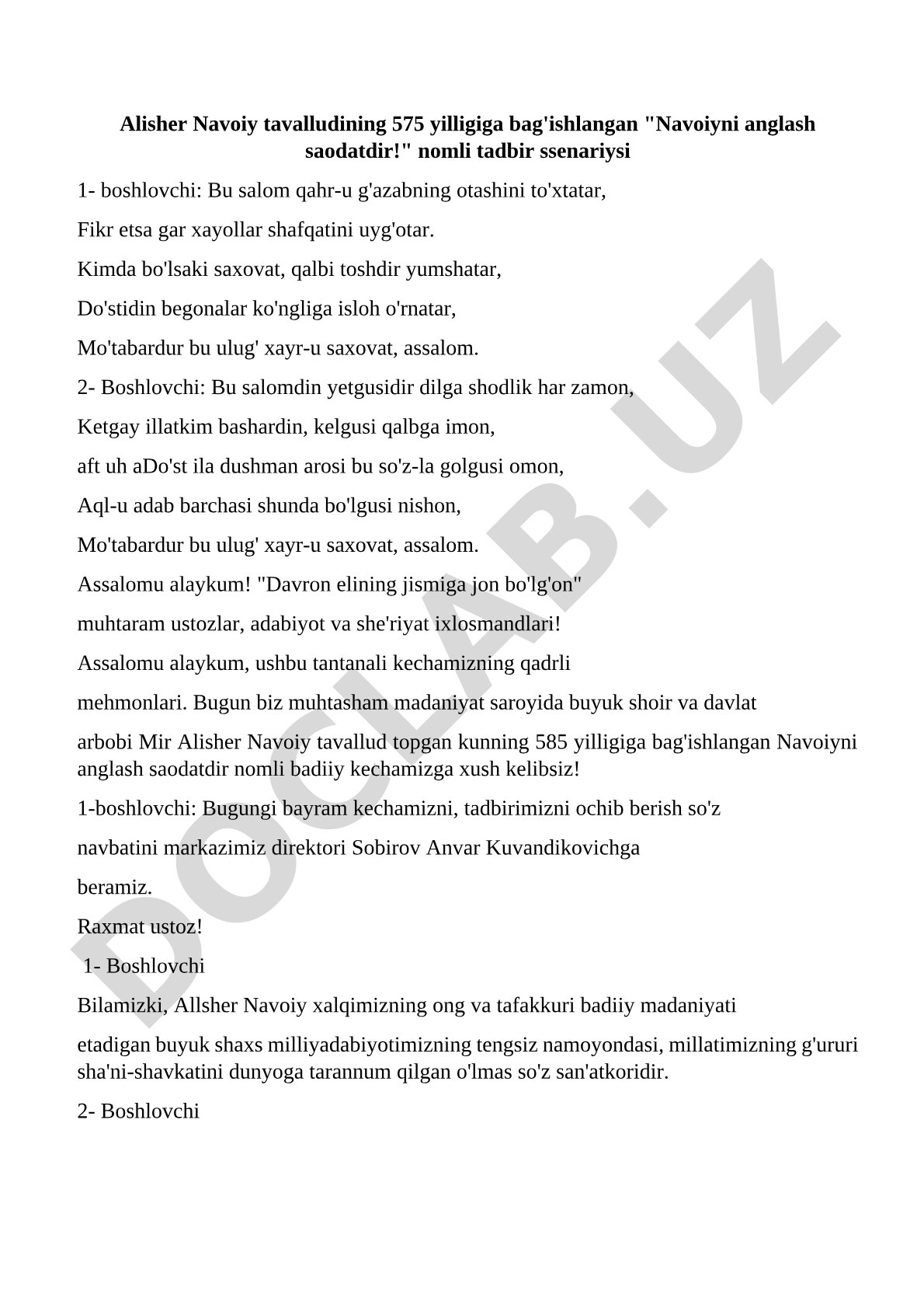 Navoiyni anglash saodatdir!