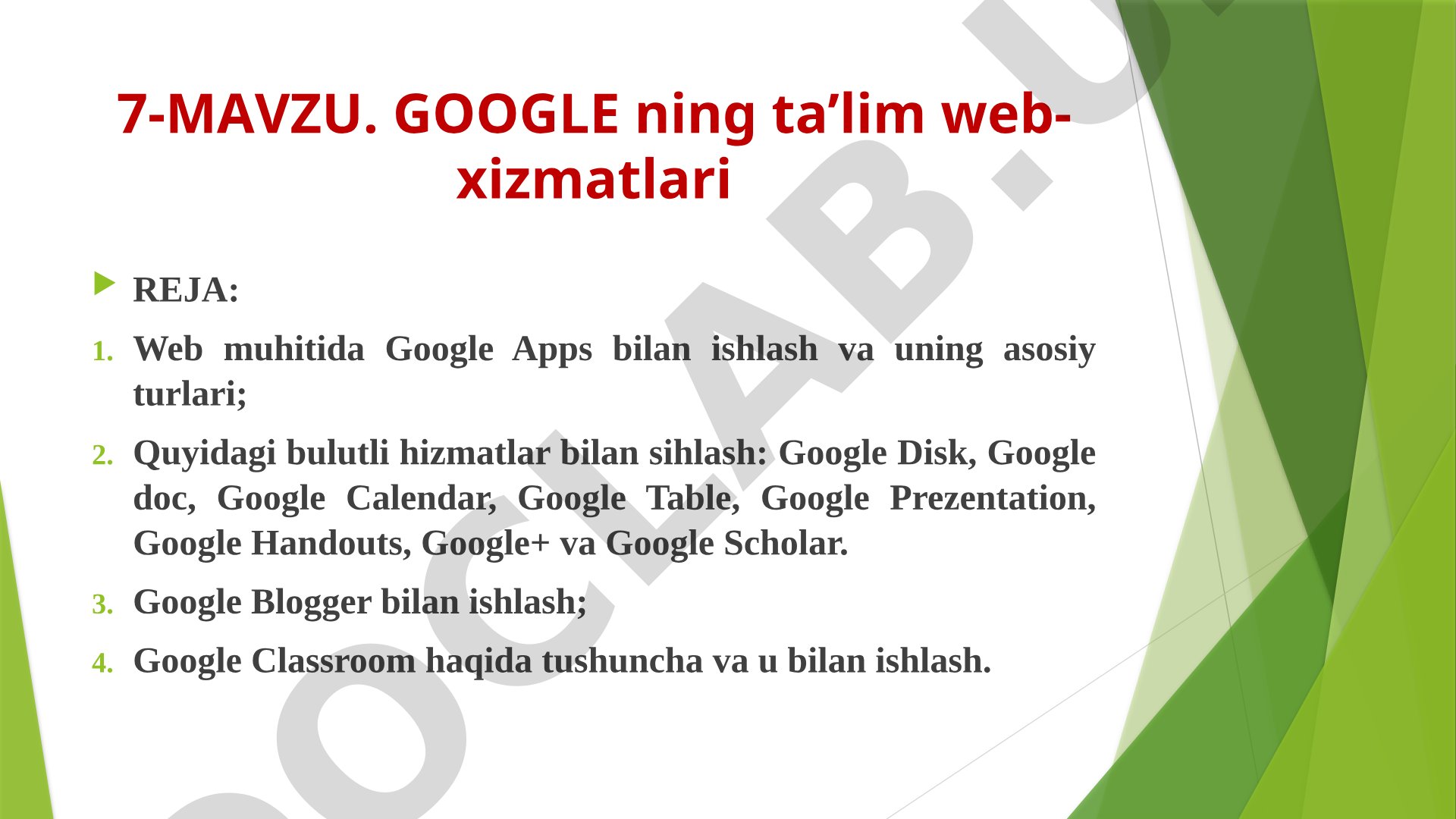 GOOGLE ning ta’lim web-xizmatlari