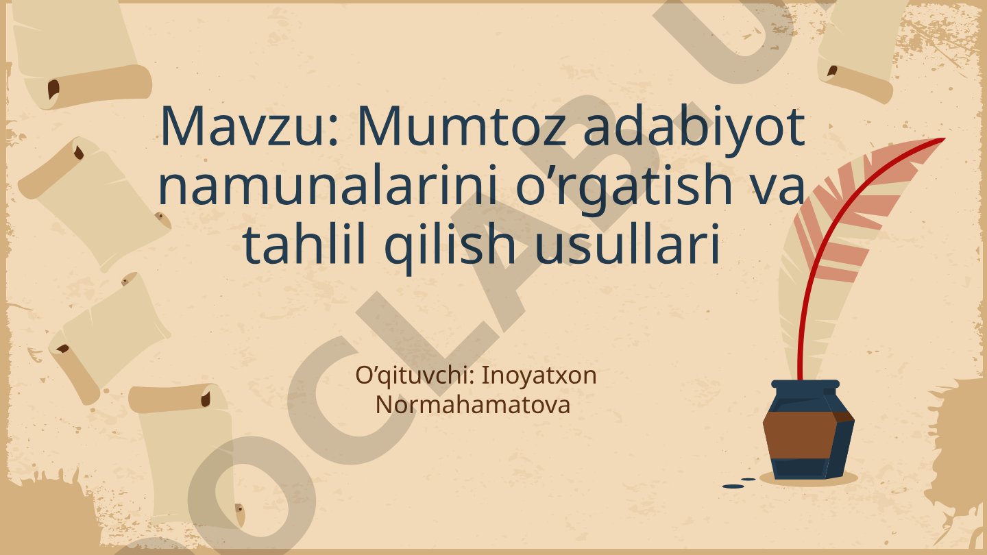 Mumtoz adabiyot namunalarini o’rgatish va tahlil qilish usullari