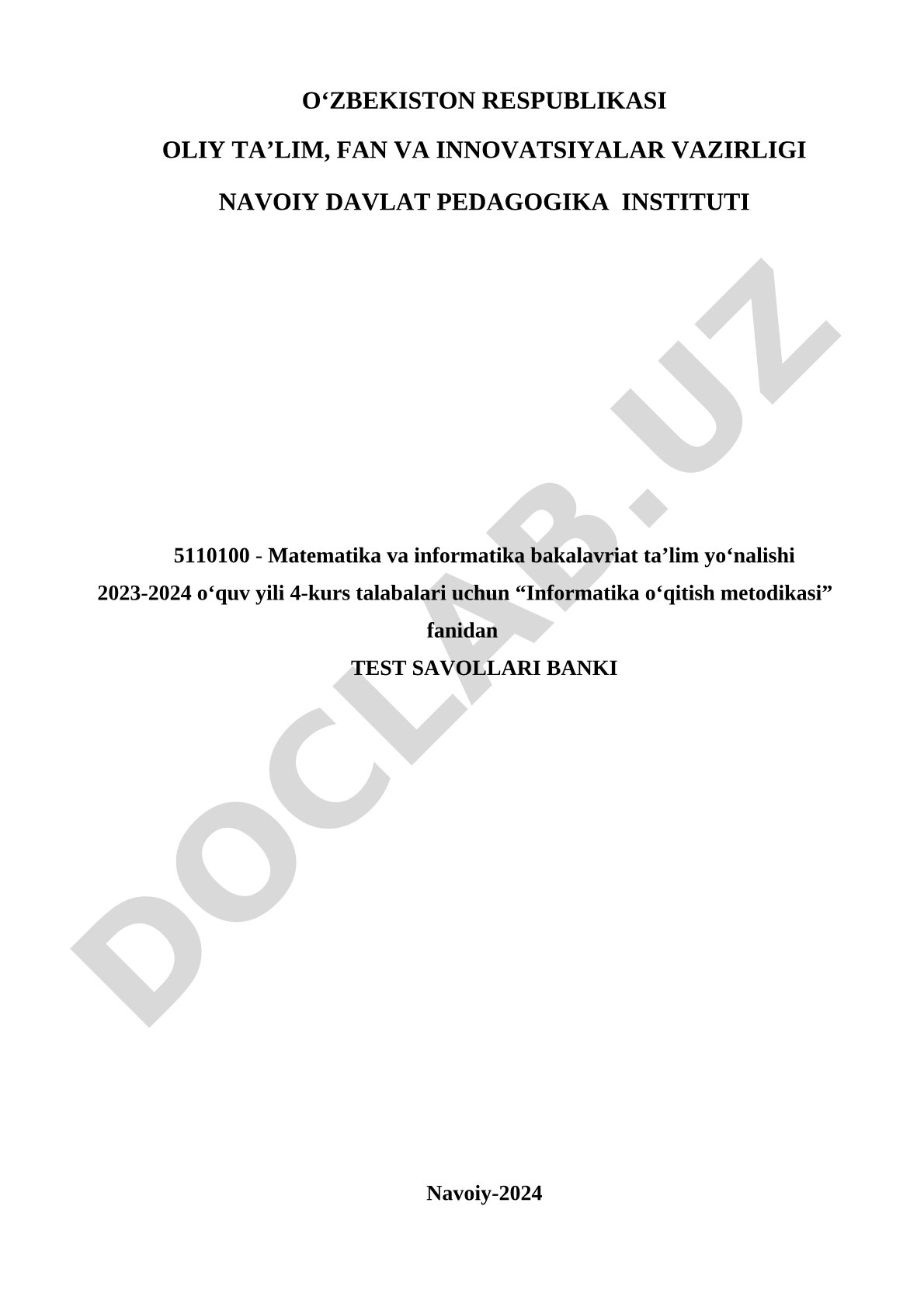 Informatika o‘qitish metodikasi fanidan test savollari banki