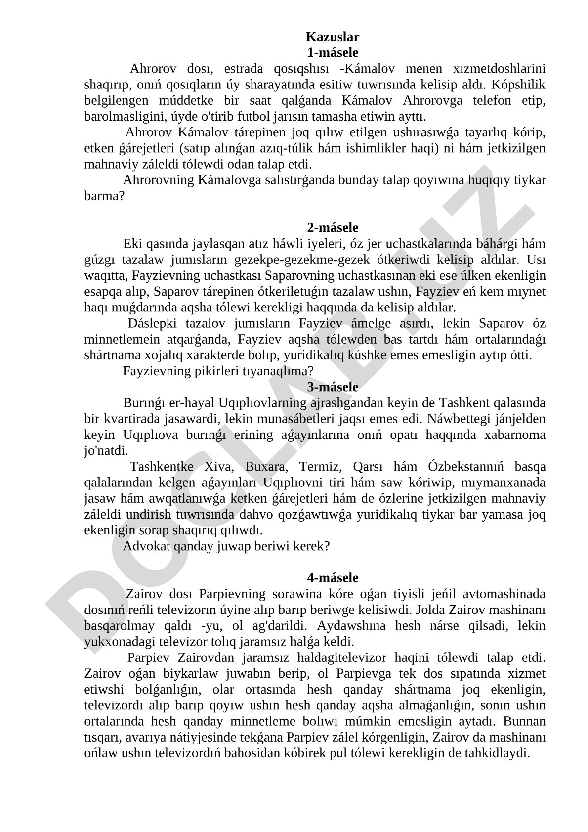 Kazuslar (1- va 2-másele)