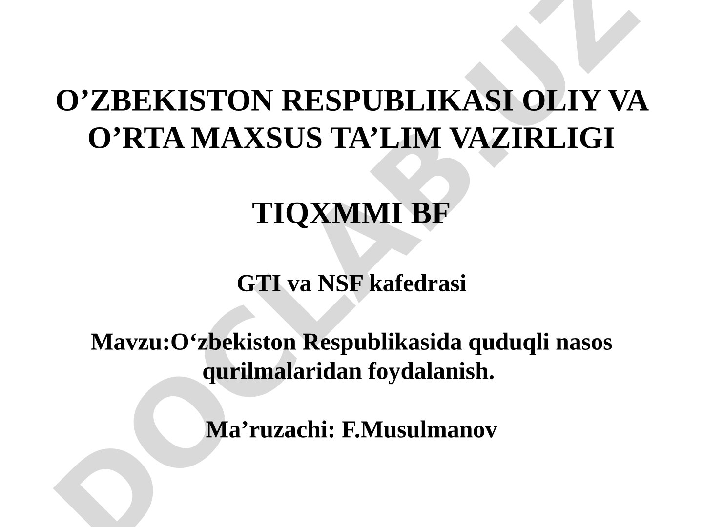 O‘zbekiston Respublikasida quduqli nasos qurilmalaridan foydalanish