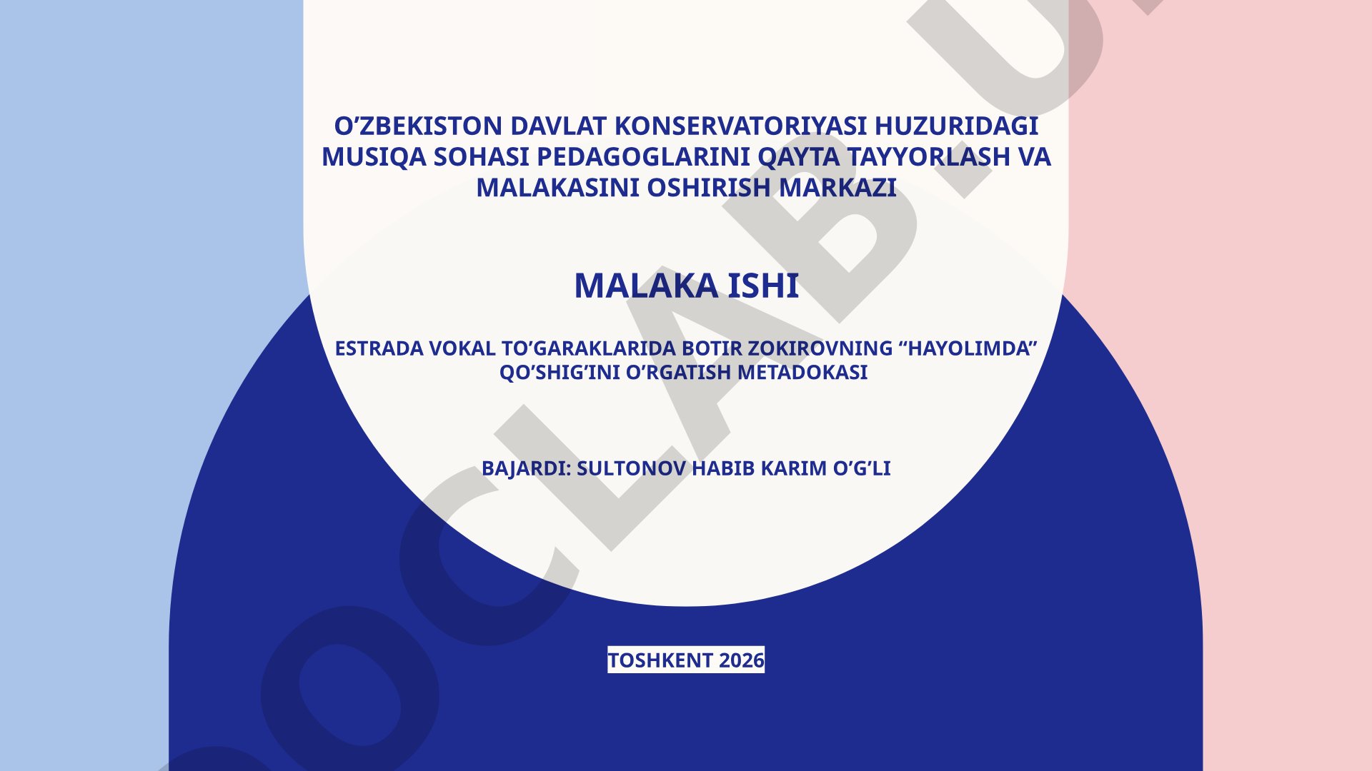 Estrada vokal to’garaklarida Botir Zokirovning “Hayolimda” qo’shig’ini o’rgatish metodikasi