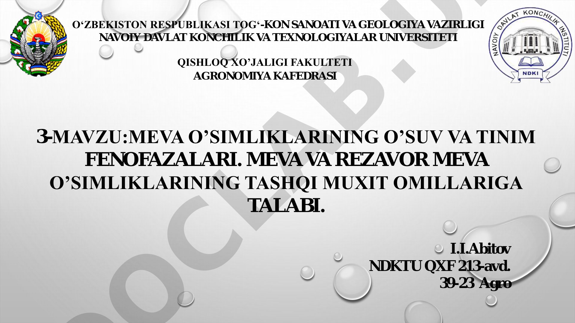 Meva va rezavor meva o'simliklarining o'suv va tinim fenofazalari
