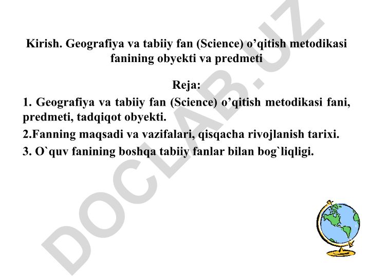Geografiya va tabiiy fan o'qitish metodikasi
