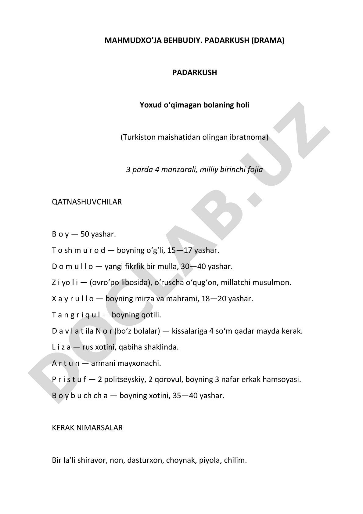 Mahmudxo'ja Behbudiyning 'Padarkush' dramasi