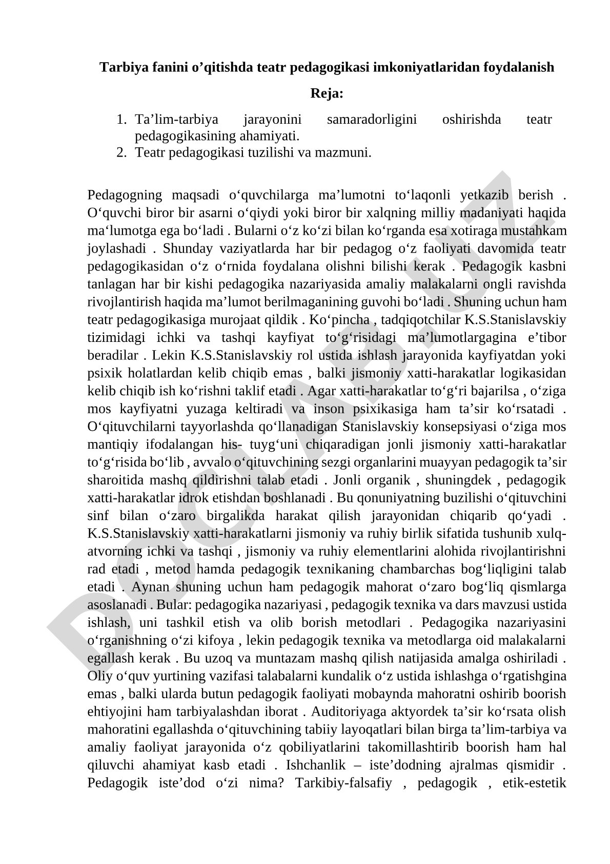Tarbiya fanini o'qitishda teatr pedagogikasidan foydalanish