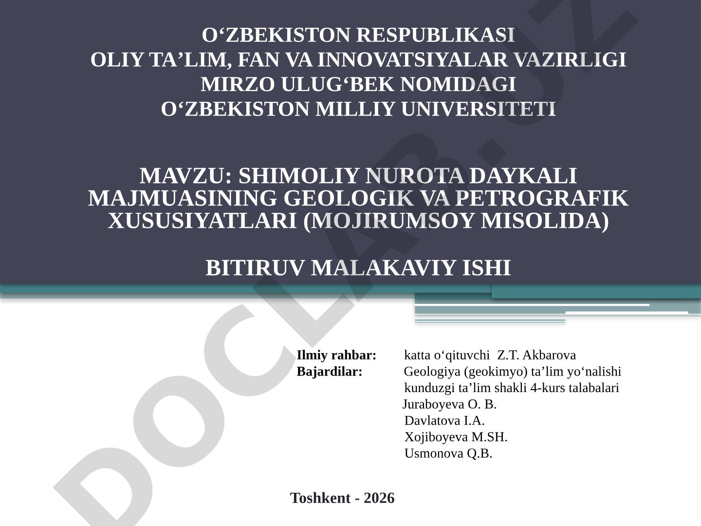 Shimoliy Nurota daykali majmuasining geologik va petrografik xususiyatlari (Mojirumsoy misolida)