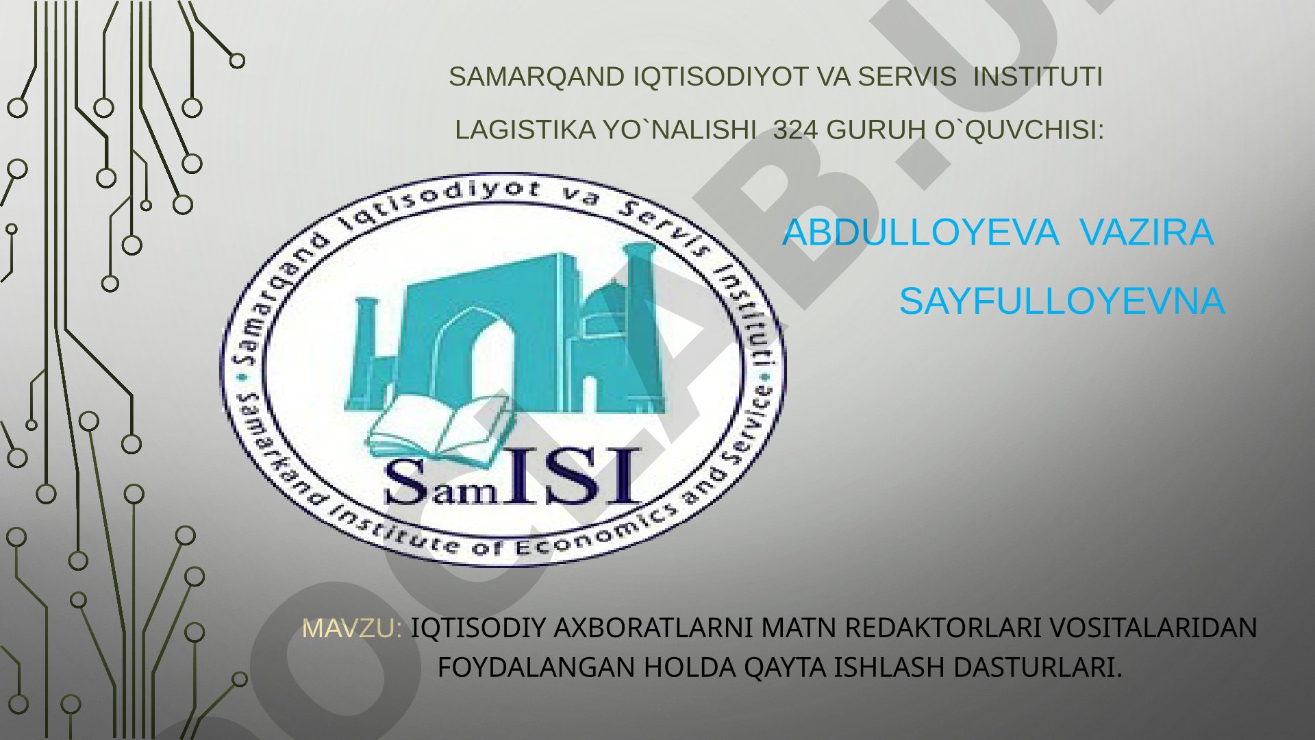 Iqtisodiy axborotlarni matn redaktorlari vositalaridan foydalangan holda qayta ishlash dasturlari