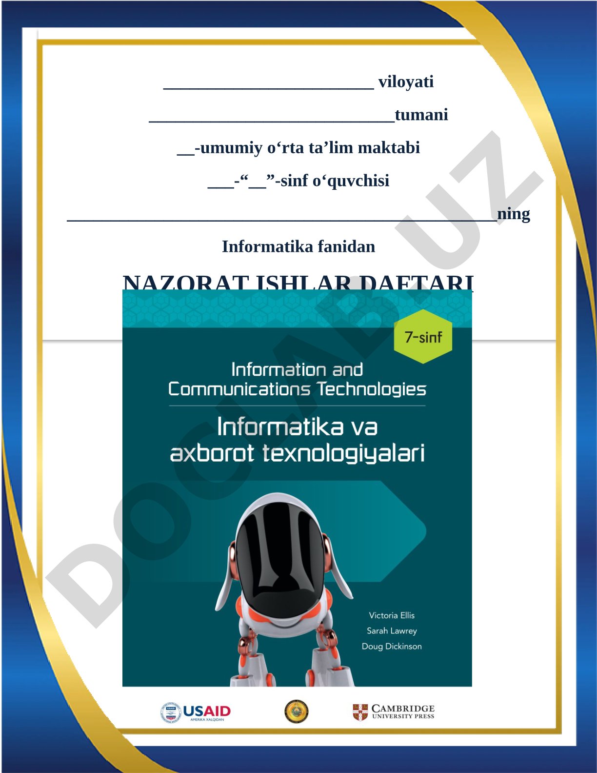 Informatika fanidan nazorat ishlar daftari