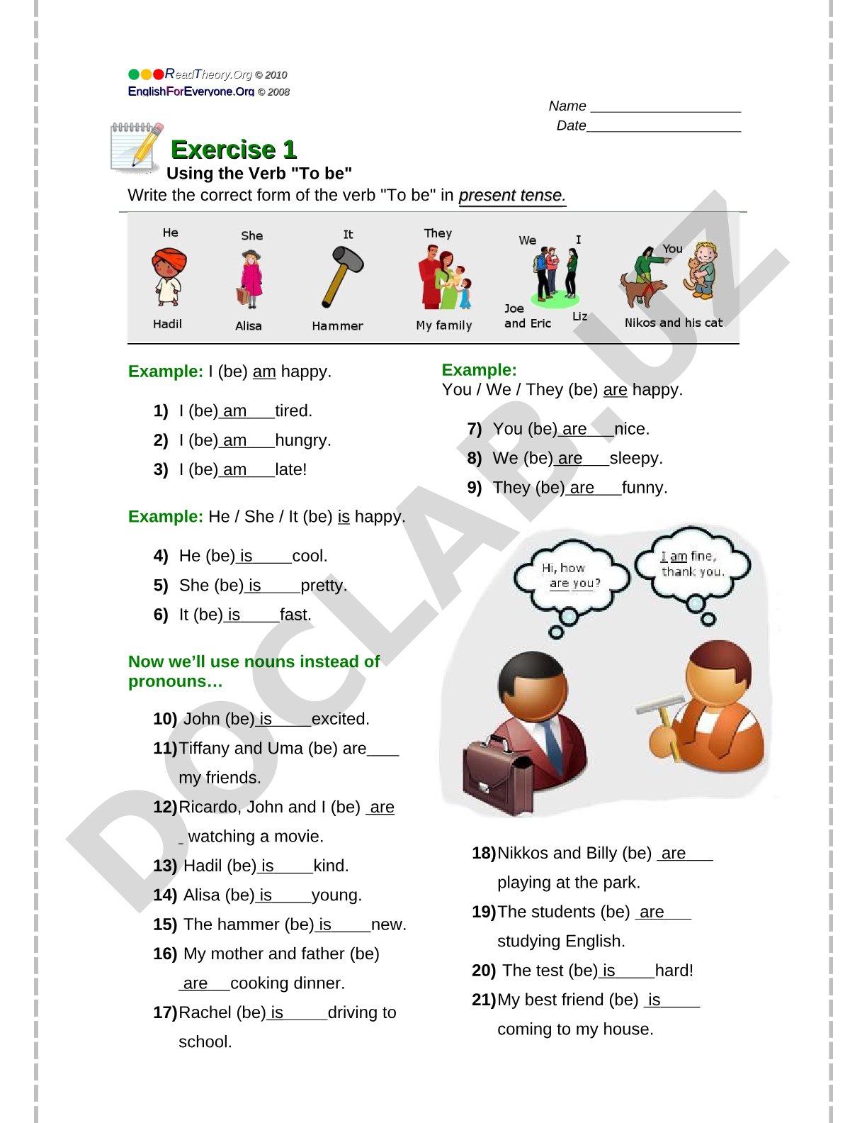 Using the Verb To Be in Present Tense