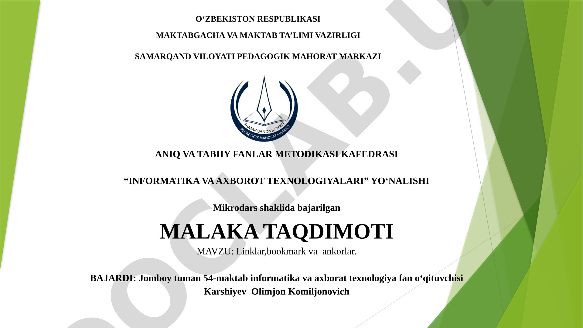 Linklar, bookmark va ankorlar