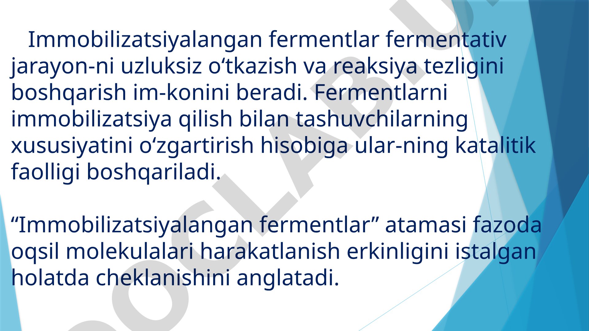 Immobilizatsiyalangan fermentlar va tashuvchilar klassifikatsiyasi