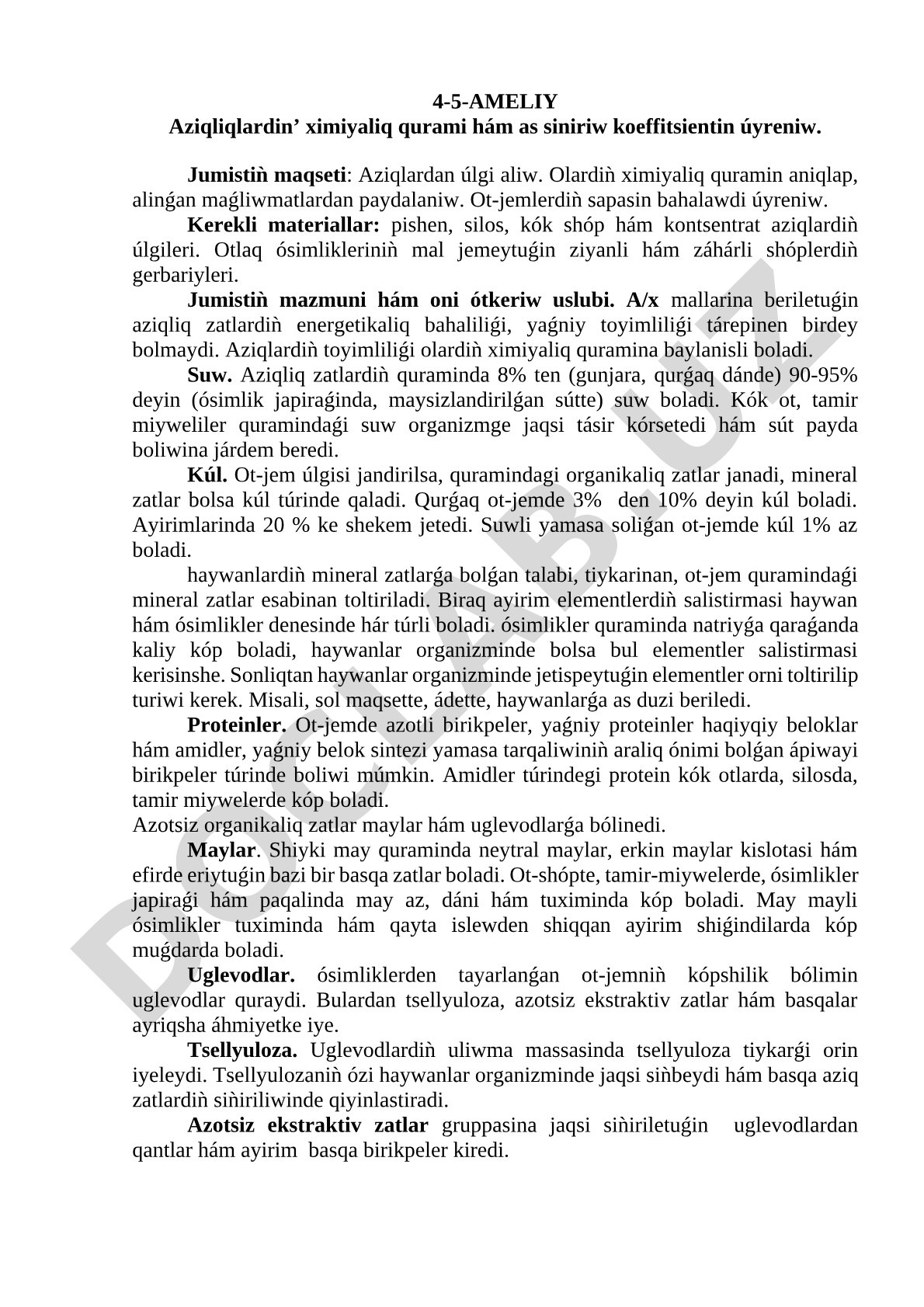 Aziqliqlardin’ ximiyaliq qurami hám as siniriw koeffitsientin úyreniw