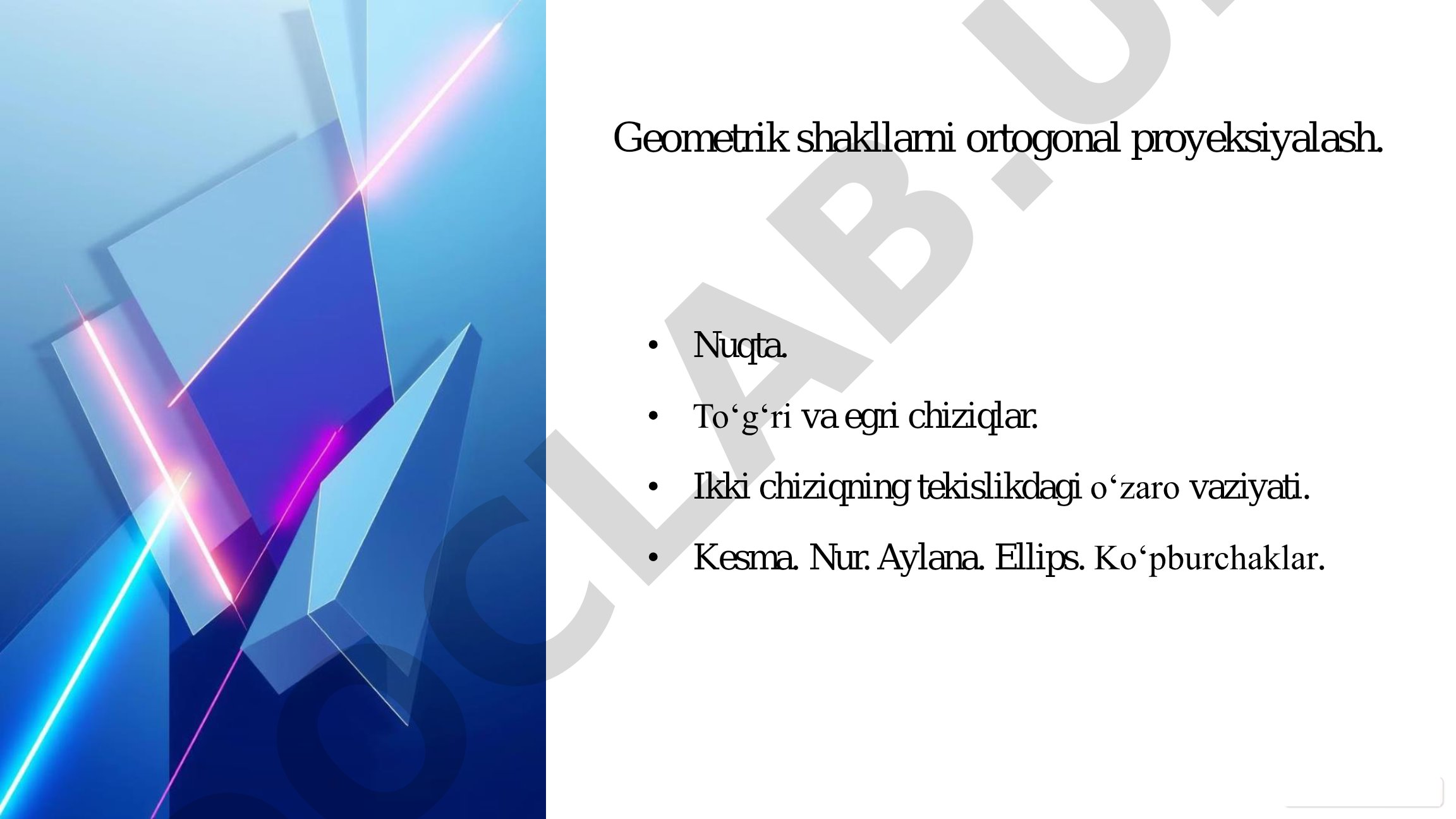 Geometrik shakllarni ortogonal proyeksiyalash