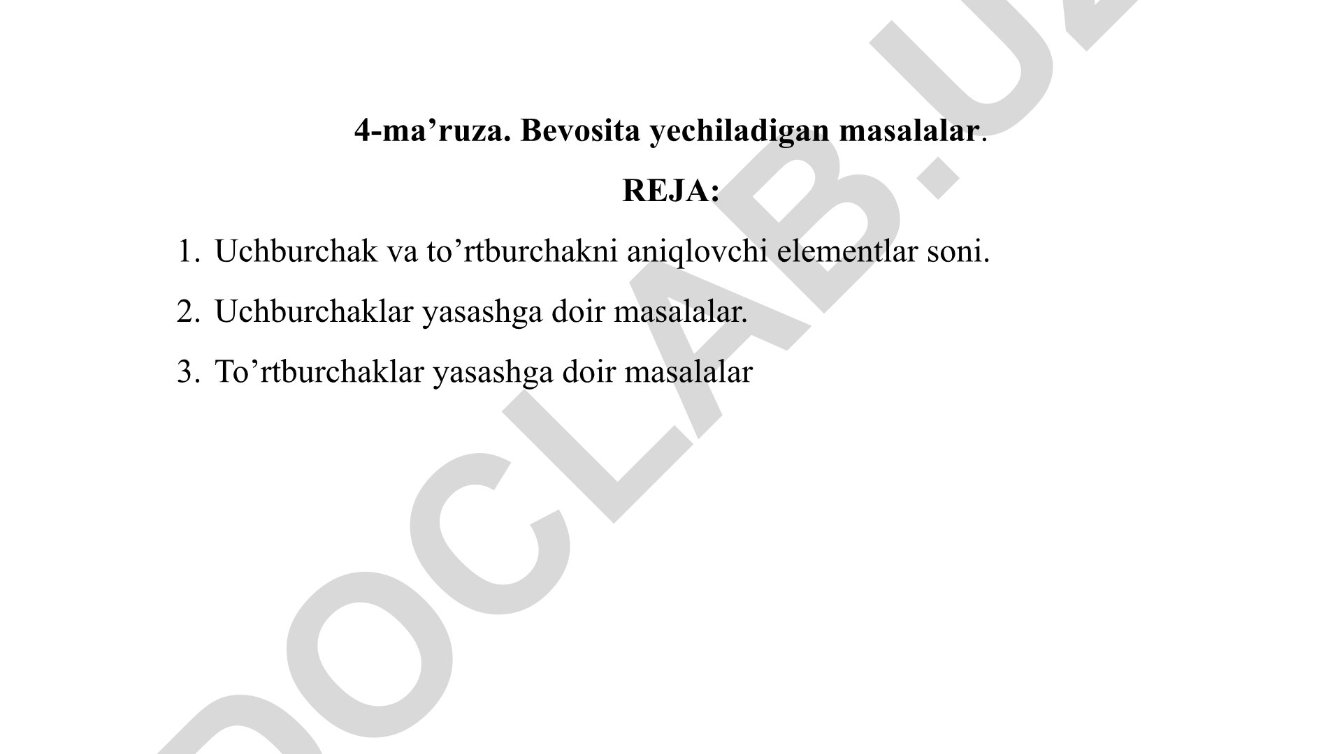 Bevosita yechiladigan masalalar: Uchburchak va to'rtburchaklar
