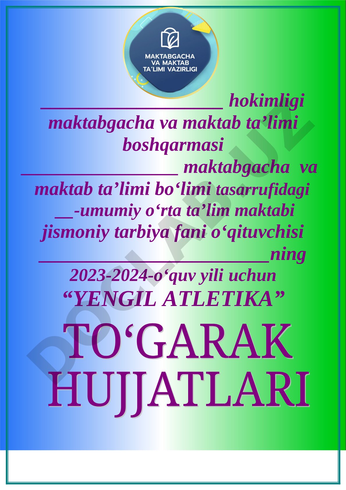 Yengil atletika to'garagi ish rejasi
