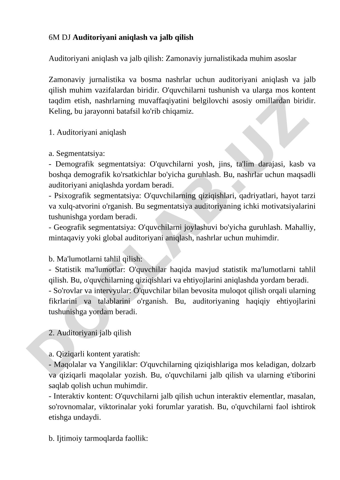 Auditoriyani aniqlash va jalb qilish