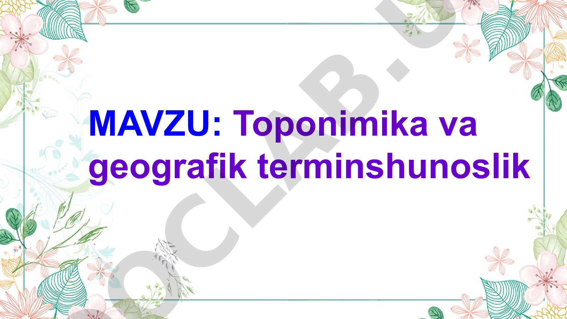 Toponimika va geografik terminshunoslik