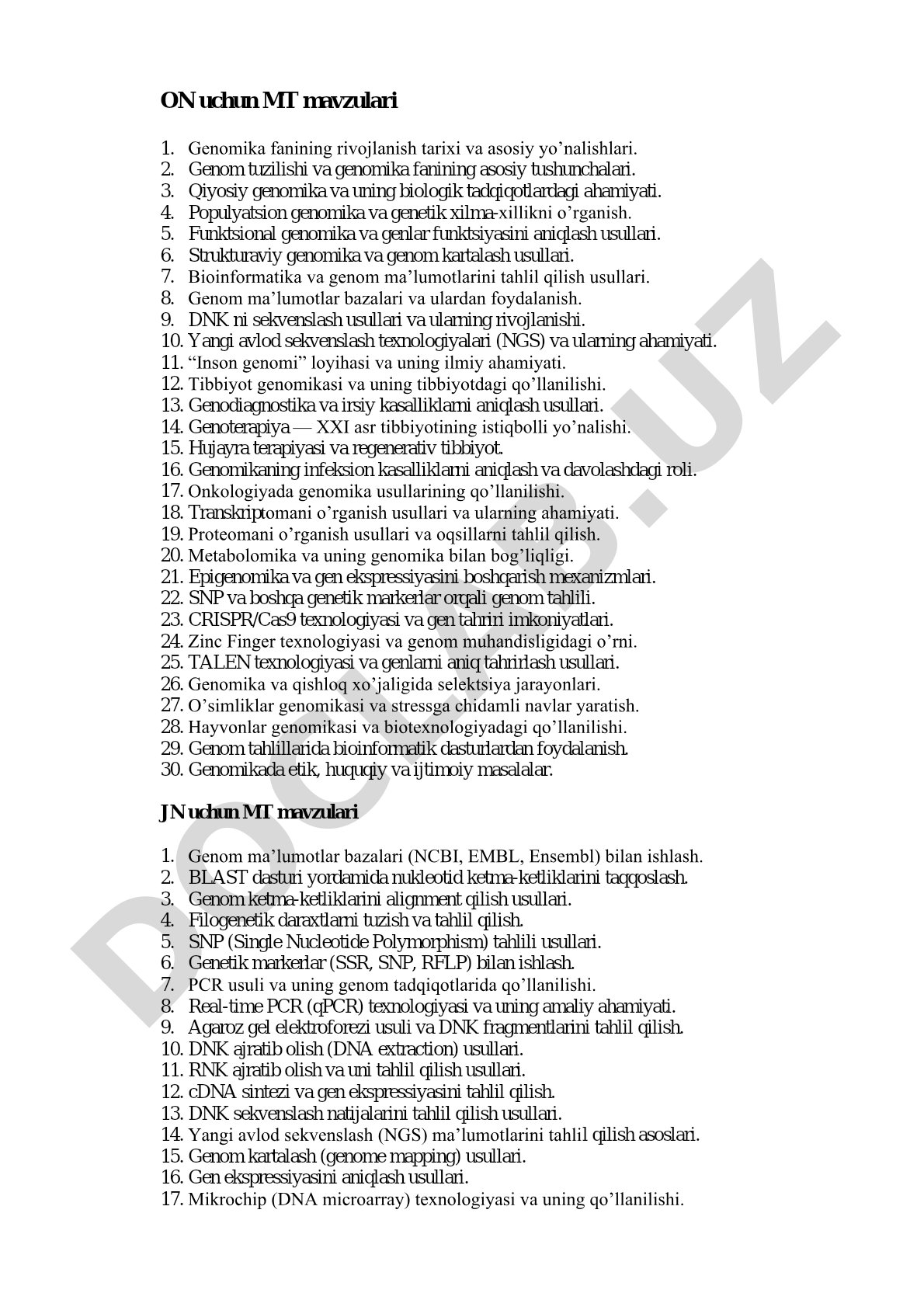 Genomika fanining rivojlanish tarixi va asosiy yo'nalishlari