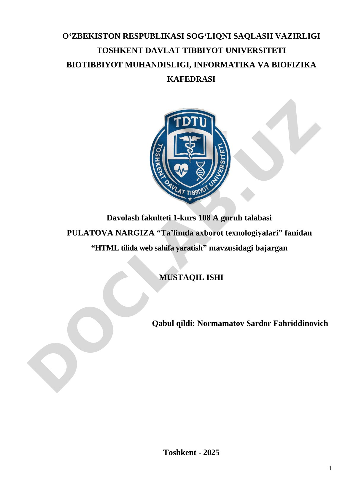 HTML tilida web sahifa yaratish