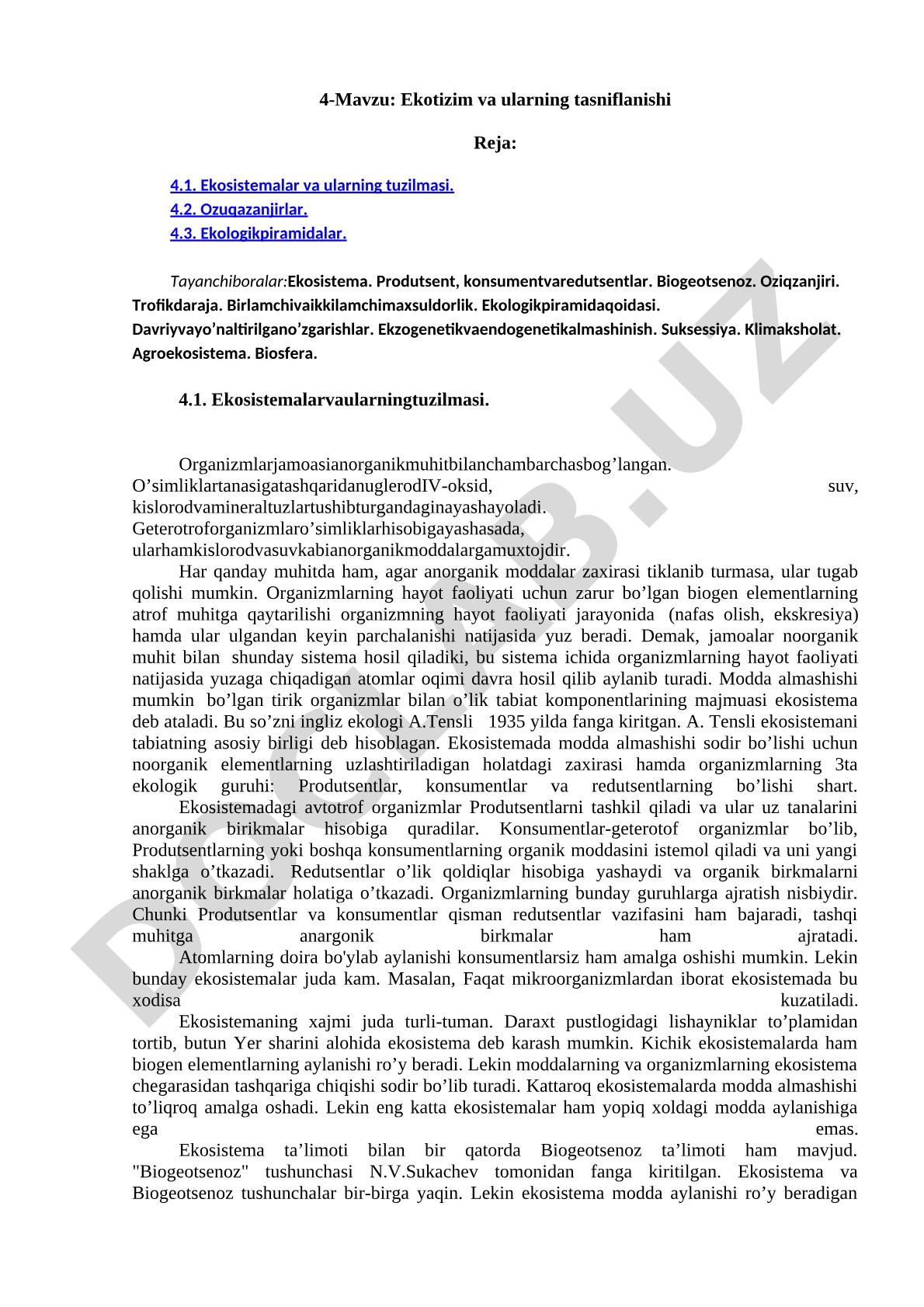 Ekotizim va ularning tasniflanishi