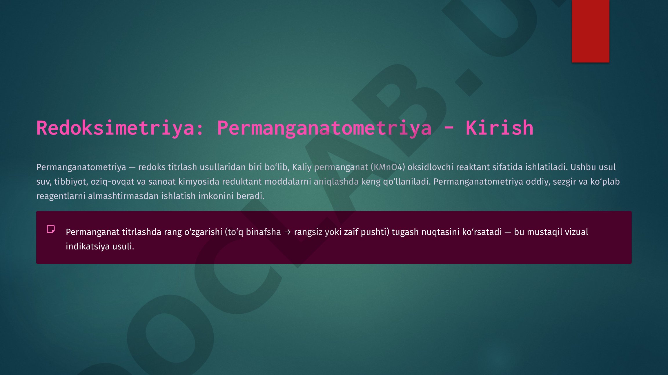 Redoksimetriya: Permanganatometriya
