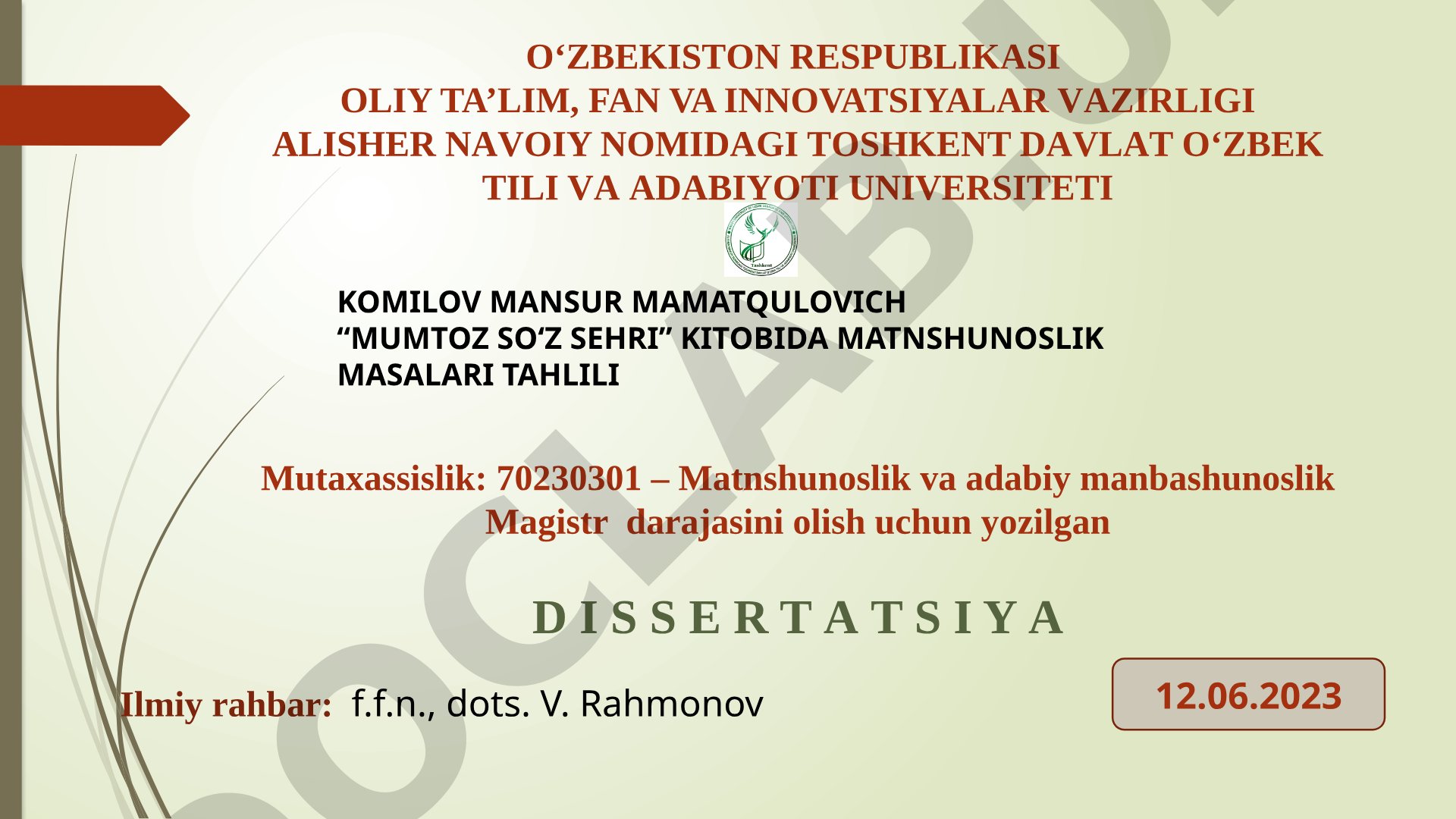 “Mumtoz so‘z sehri” kitobida matnshunoslik masalalari tahlili