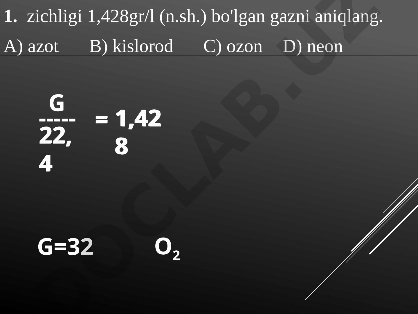 Gazlar zichligini hisoblash masalalari