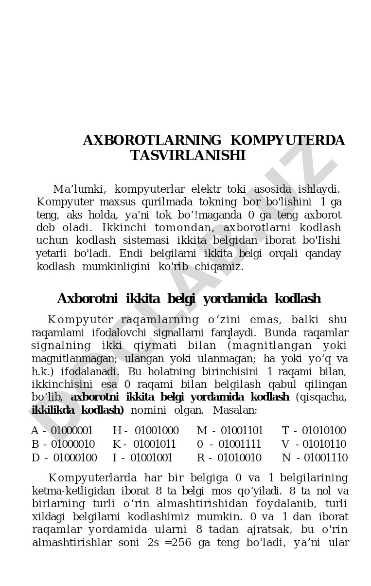 Axborotlarning kompyuterda tasvirlanishi va ikkilik kodlash