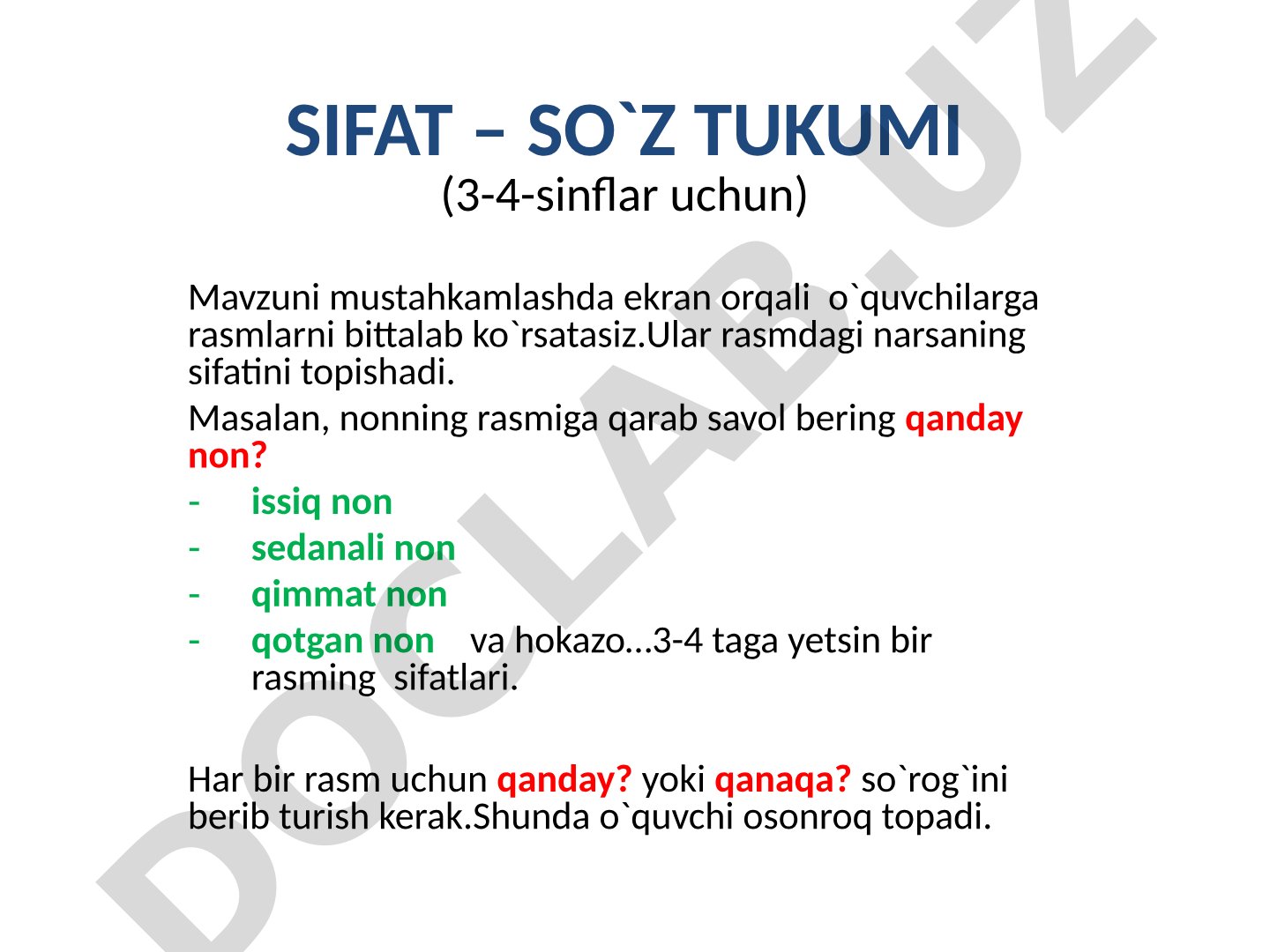 Sifat – so`z tukumi (3-4-sinflar uchun)