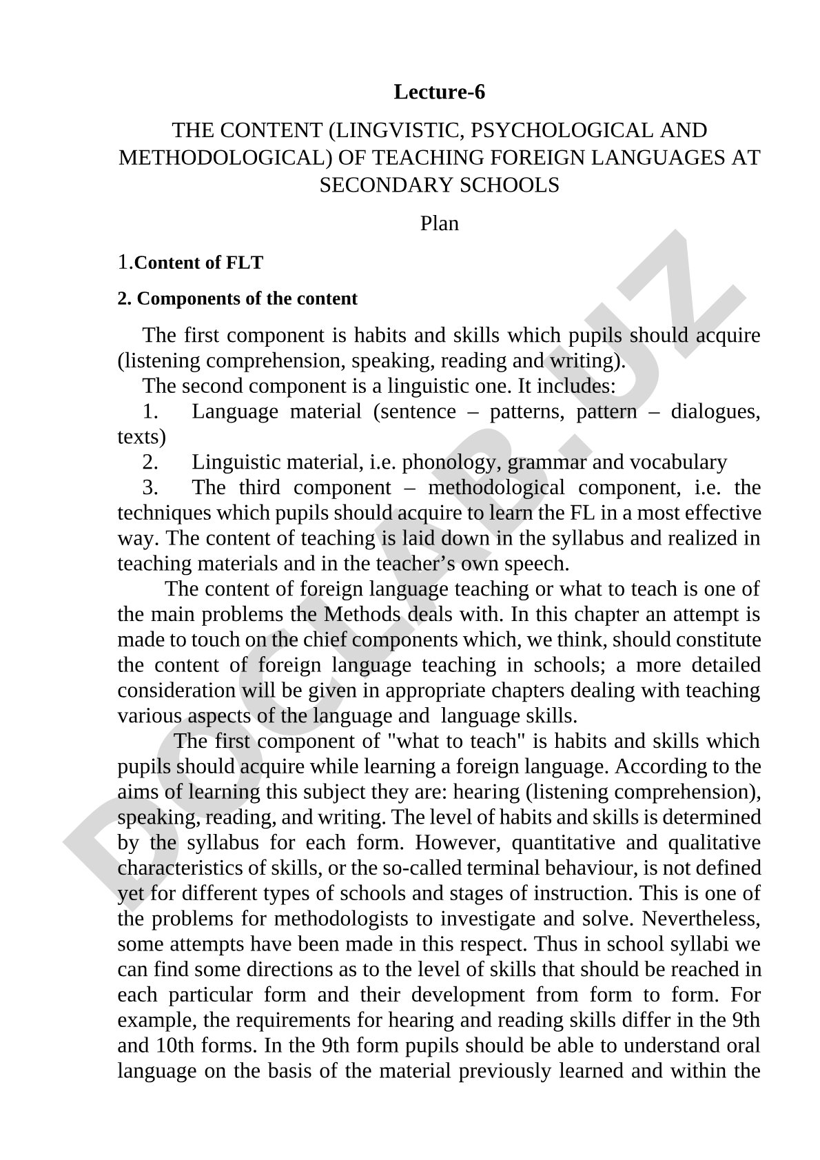 The Content (Linguistic, Psychological and Methodological) of Teaching Foreign Languages at Secondary Schools