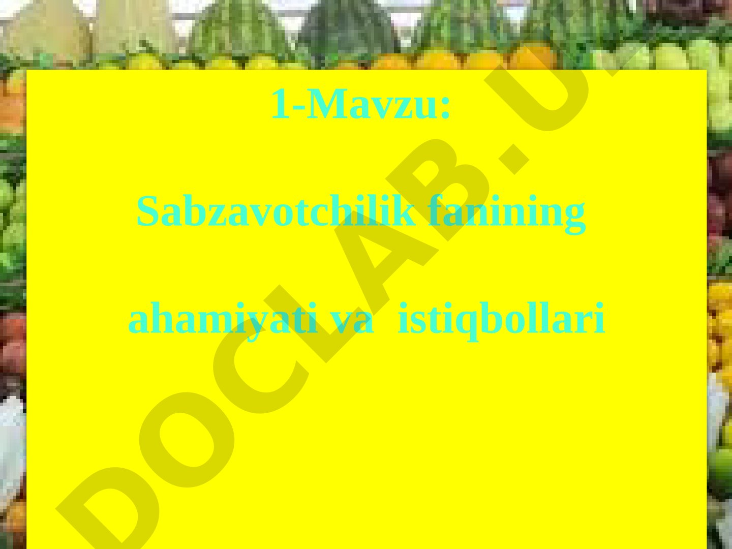 Sabzavotchilik fanining ahamiyati va istiqbollari