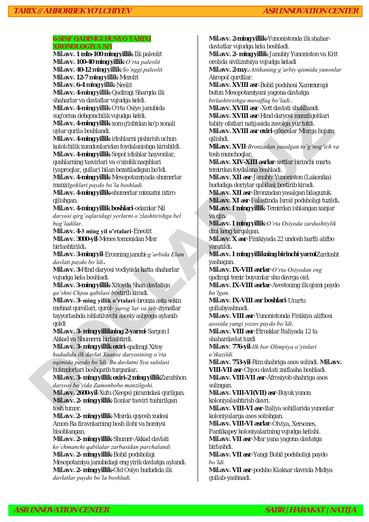 Qadimgi dunyo tarixi xronologiyasi