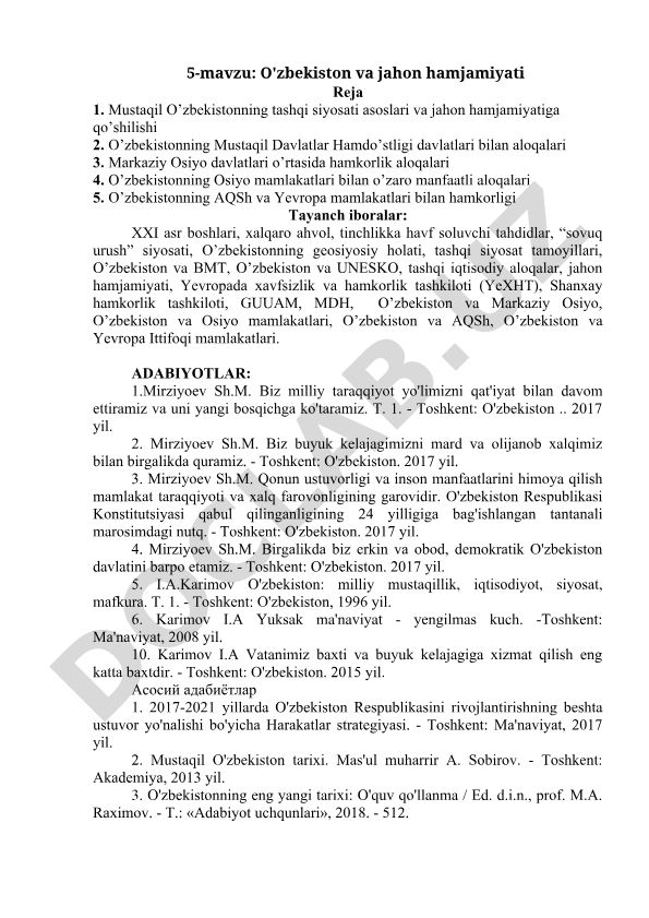 O'zbekiston va jahon hamjamiyati